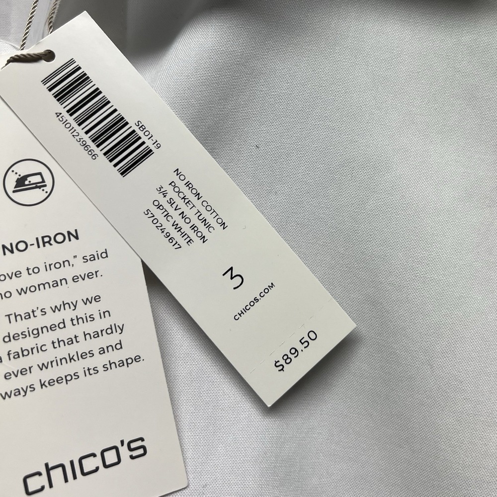 Chicos Top Womens 3 US XL White No Iron Crisp Button Up 3/4 Sleeve Tailored - Picture 6 of 13